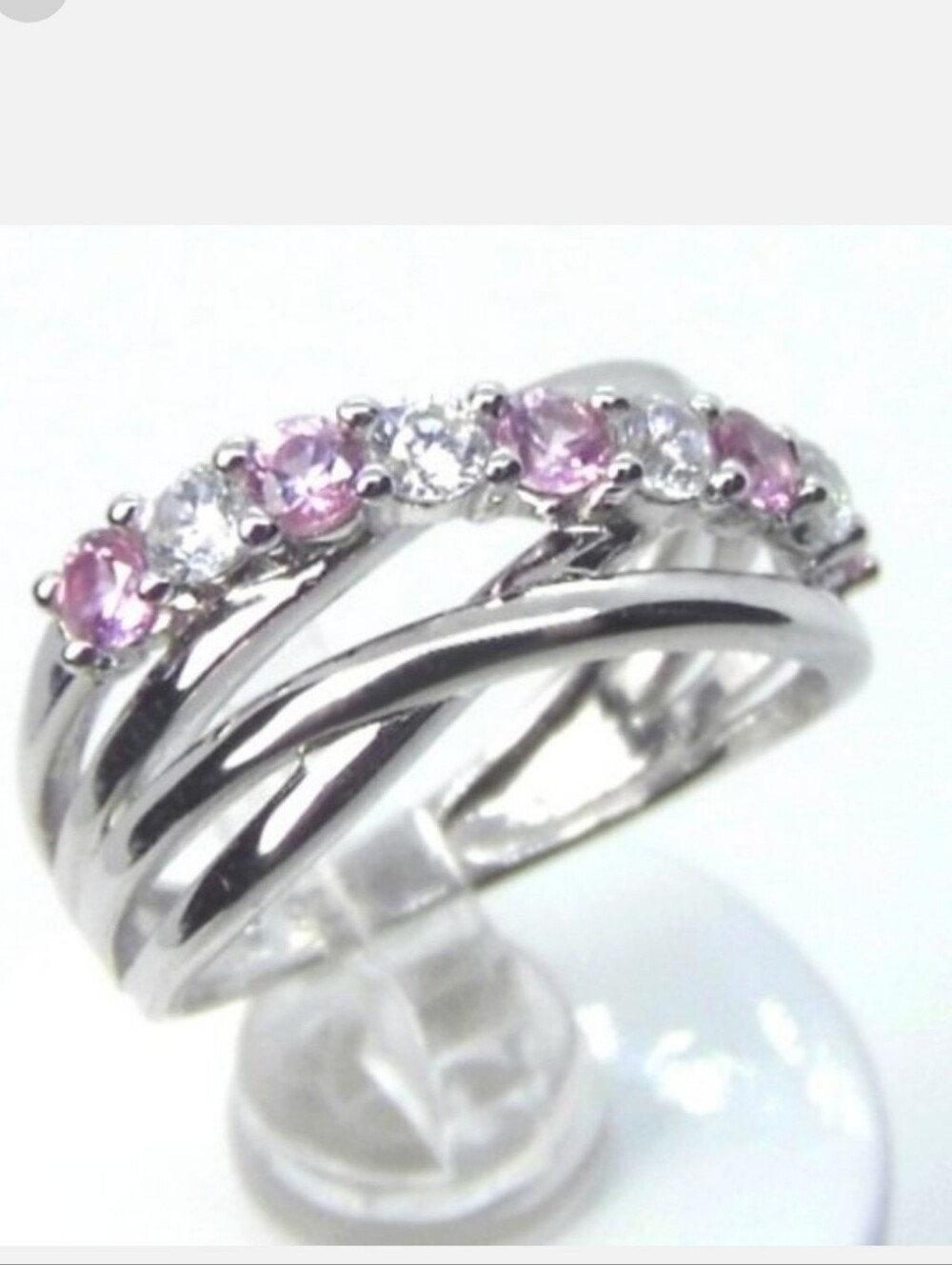 NEW Sterling SILVER Pink bypass Ring